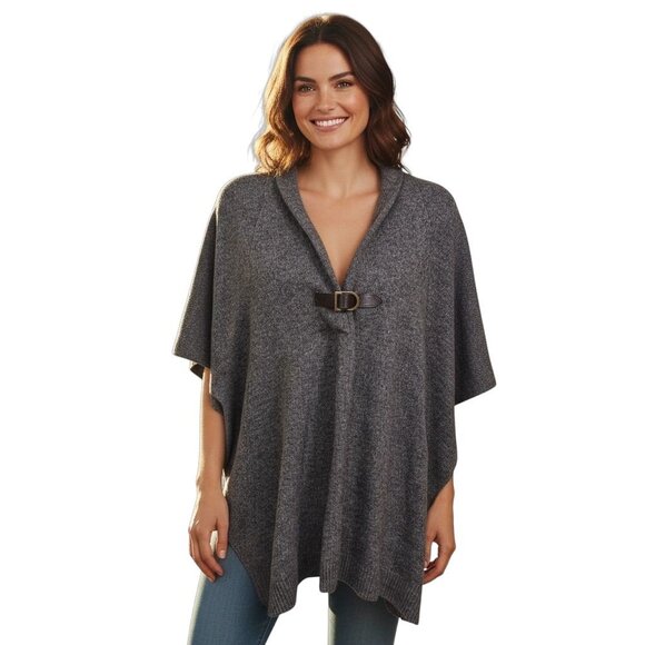 Blarney Woollen Mills Silk Merino Wool Buckle Knit Poncho Sweater Dolman Taupe - Picture 1 of 8